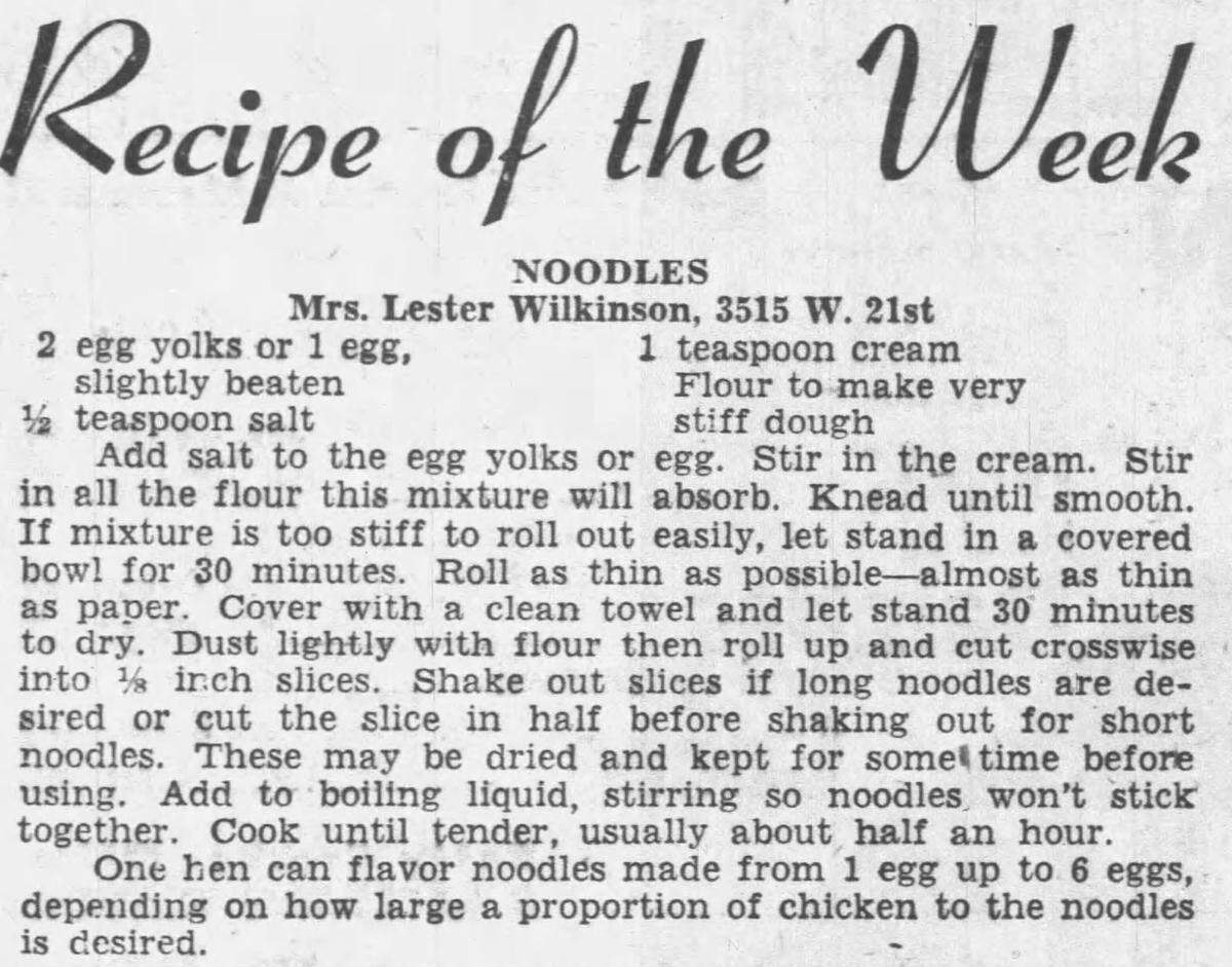 The recipe for St. Paul’s homemade egg noodles was shared in 1957 by Gladys Wilkinson. It’s said that the recipe she inherited from her mother was the recipe used for the annual chicken noodle dinner from its start.