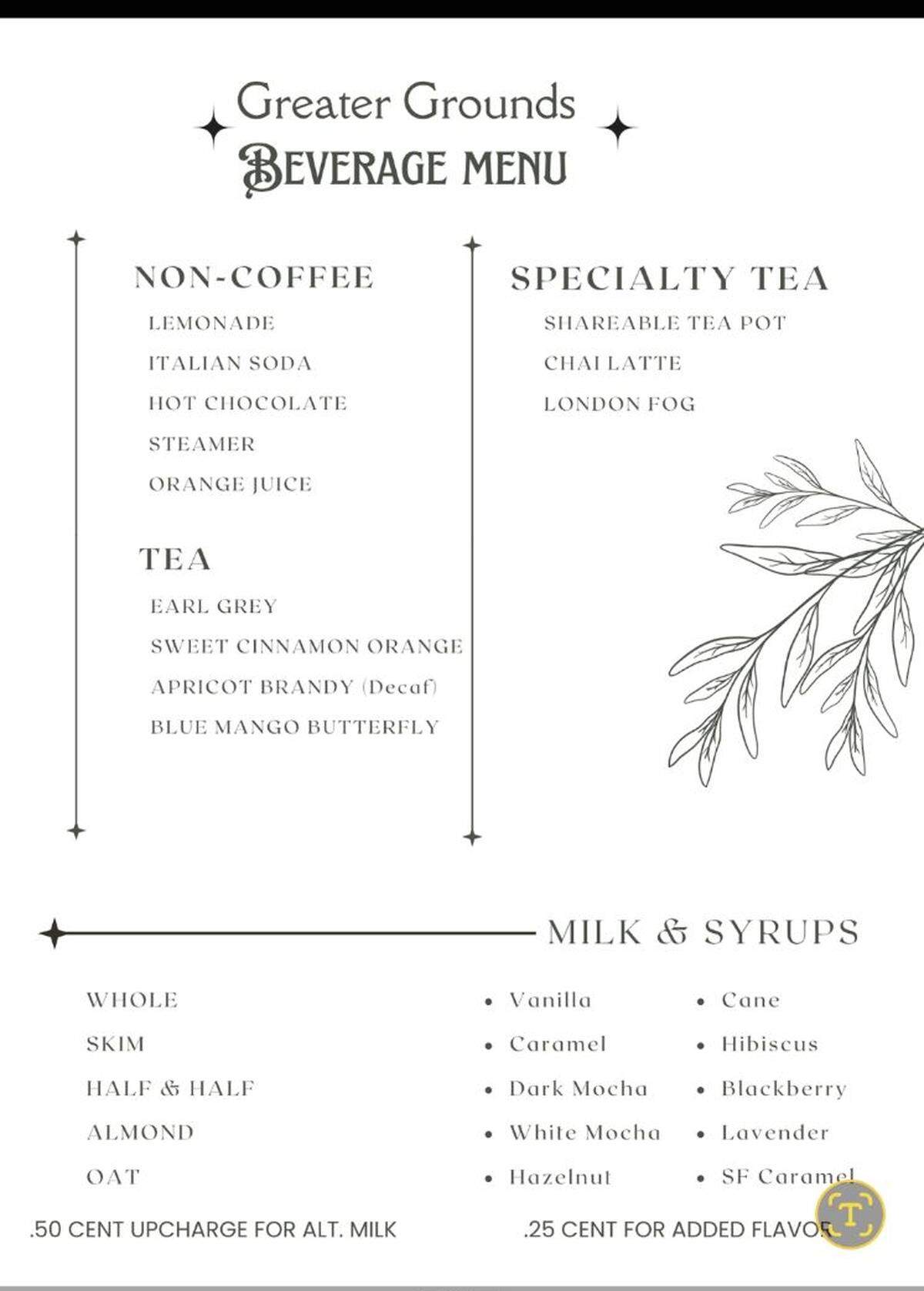 Greater Grounds Coffee & Co. menu