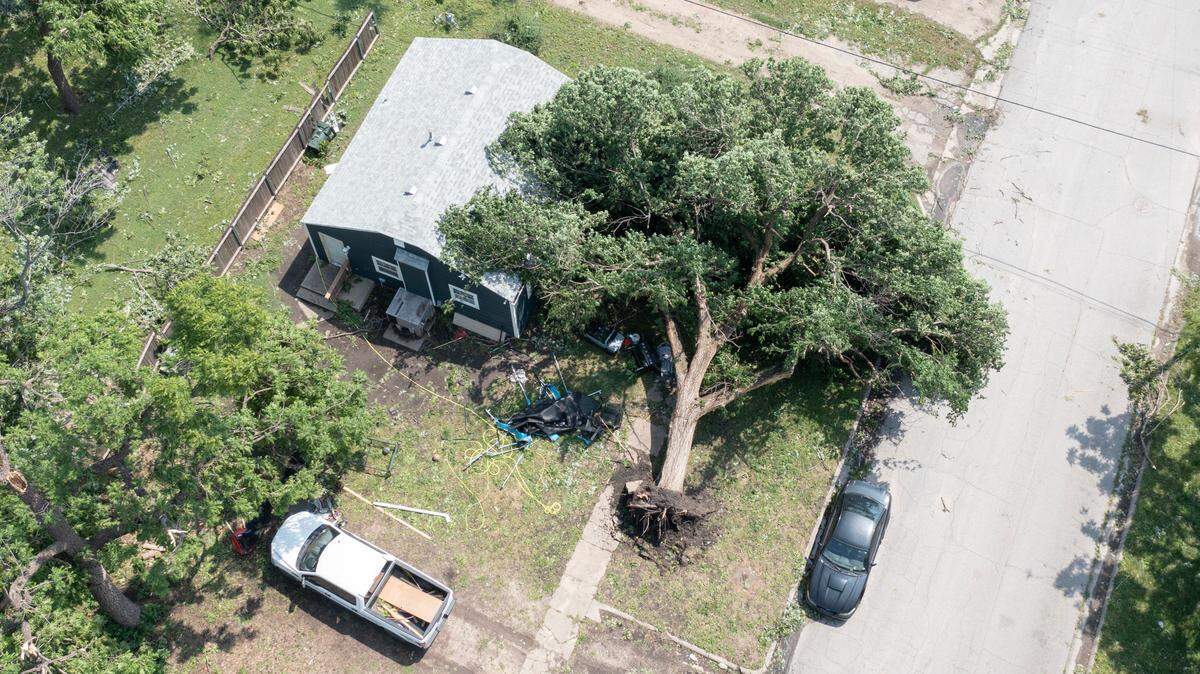 Damage in Halstead was extensive after a storm packing winds near 60 miles per hour, and possibly a tornado, struck the area on Sunday night.