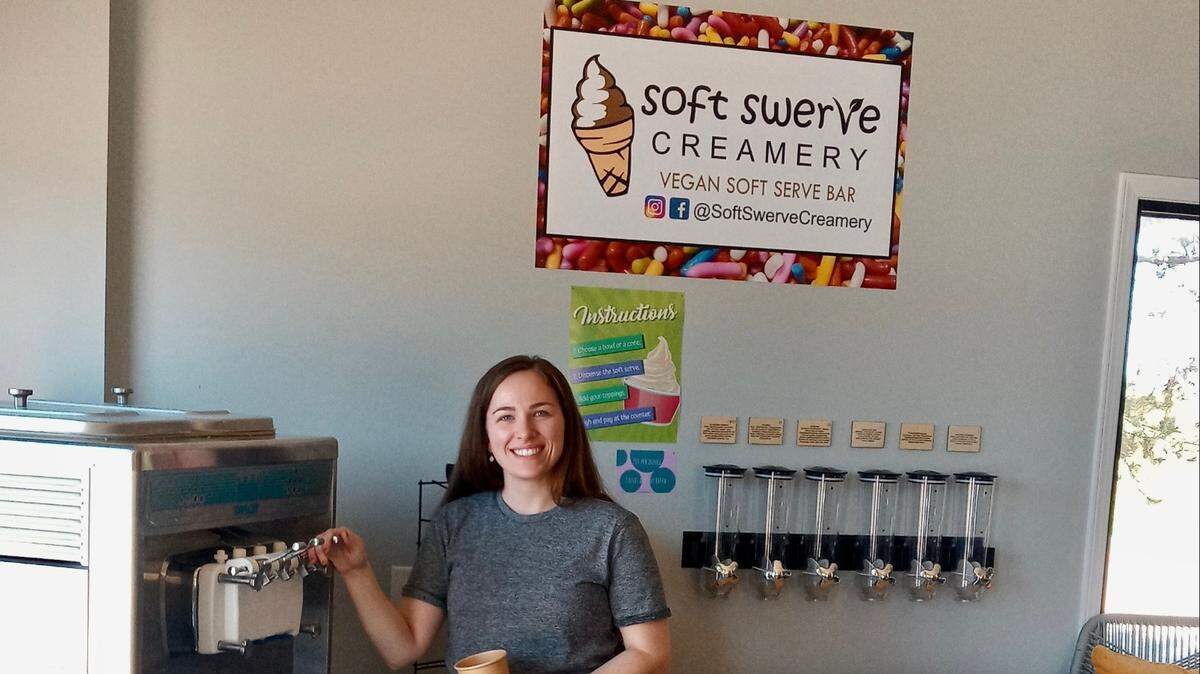 Maranda Asche is the owner of Soft Swerve Creamery is a self-serve vegan soft serve business opening inside the new Sunflour Cafe & Collective.
