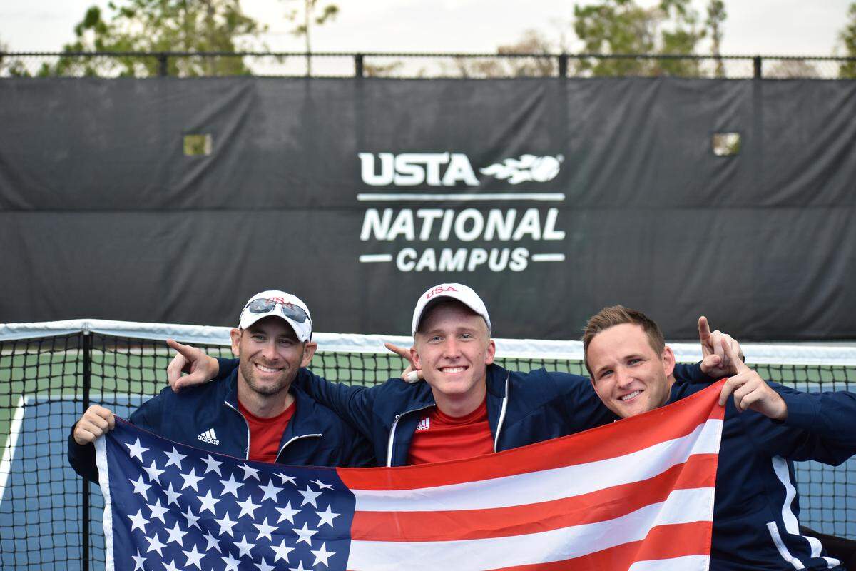 Wichita native Casey Ratzlaff (middle) poses with teammates Todd Hanover (left) and Chris Herman (right) at the Wheelchair World Team Cup Americas Qualifications in February. Ratzlaff helped lead Team USA back to the Team World Cup at the event.