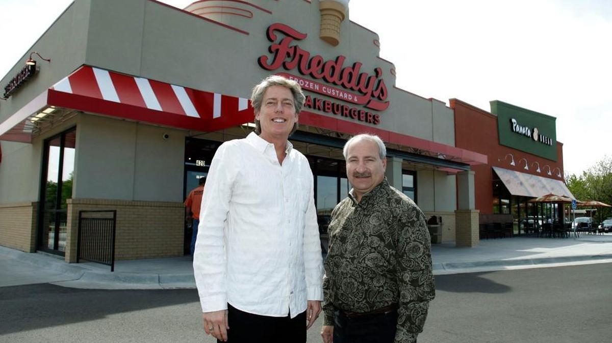 Bill Simon, left, and Scott Redler at the new Freddy's Frozen Custard/Panera Bakery on Ridge near Maple, photographed May 2, 2011.