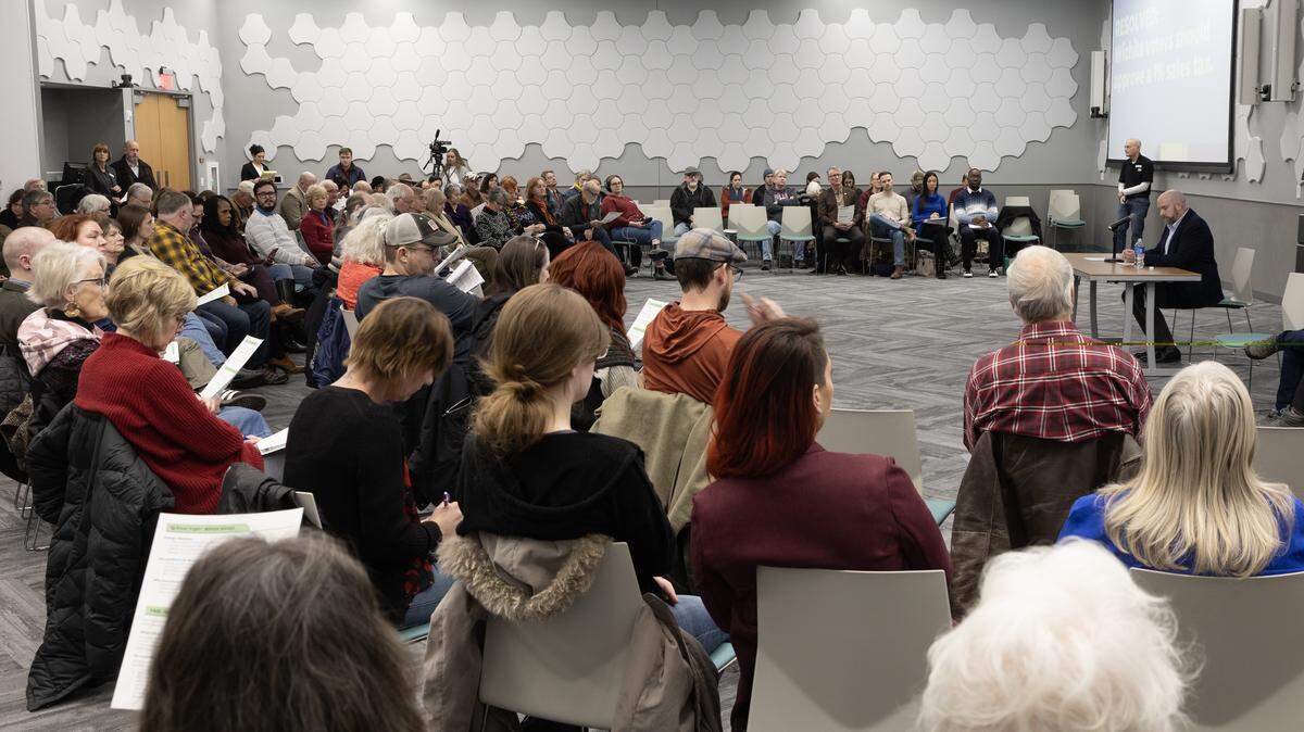 About 120 Wichitans braved icy streets to attend a public “Braver Angels” debate at the Advanced Learning Library, stating their positions and asking questions about the upcoming sales tax election.