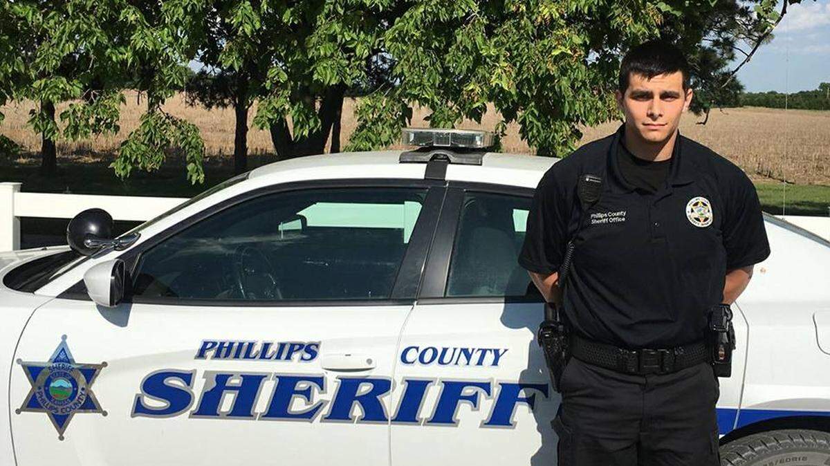 A photo of Brandon Gaede on his first day with the Phillips County Sheriff’s Office in June 2017. Gaede was killed in a shoot-out Friday night that also killed the suspect, an official said.