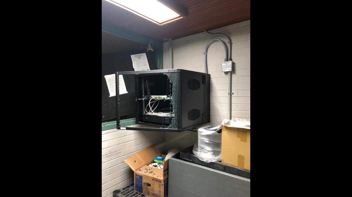 Aley Pool has suffered damage inside and outside. The glass on the front of the pool’s public announcement system was shattered by someone.