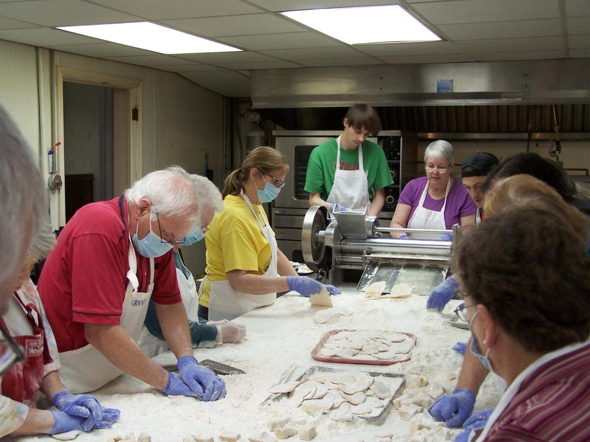 Volunteers make all the egg noodles from scratch for the annual St. Paul’s United Methodist Church Chicken Noodle Dinner.