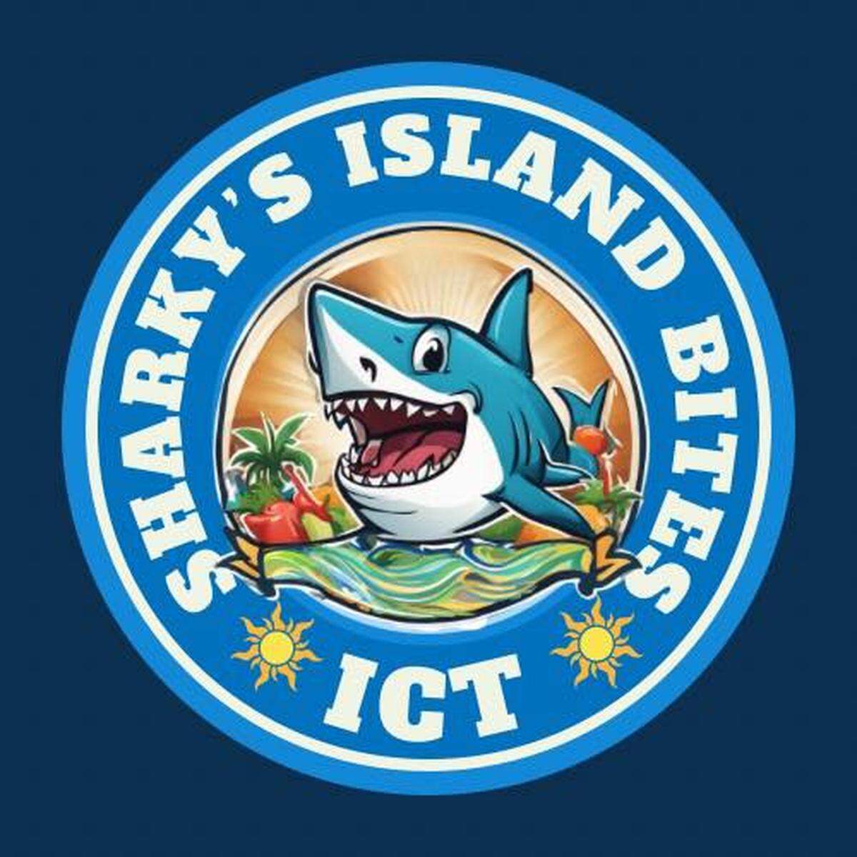 The logo for Sharky’s Island Bites