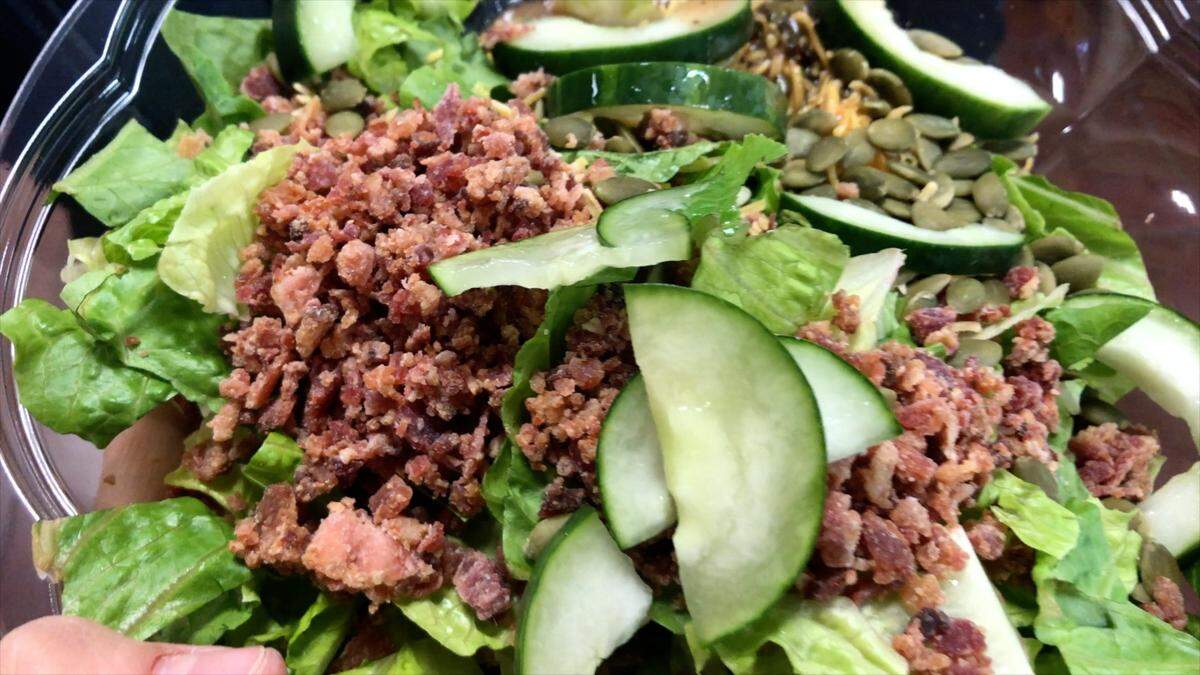 A salad created by a vending machine at Wichita State University’s Rhatigan Student Center.