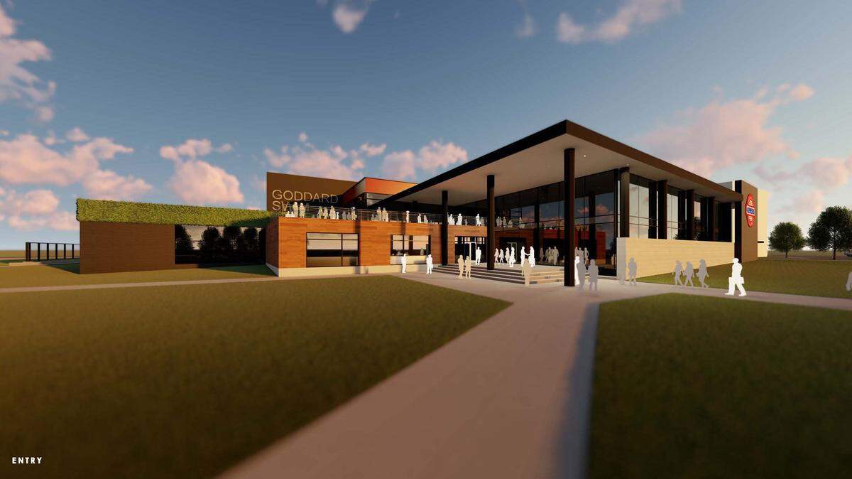 This rendering shows preliminary plans for the $50 million, 82,000-square-foot Goddard aquatic complex. Rodney Steven II plans to break ground Monday. The development should open by late 2019.