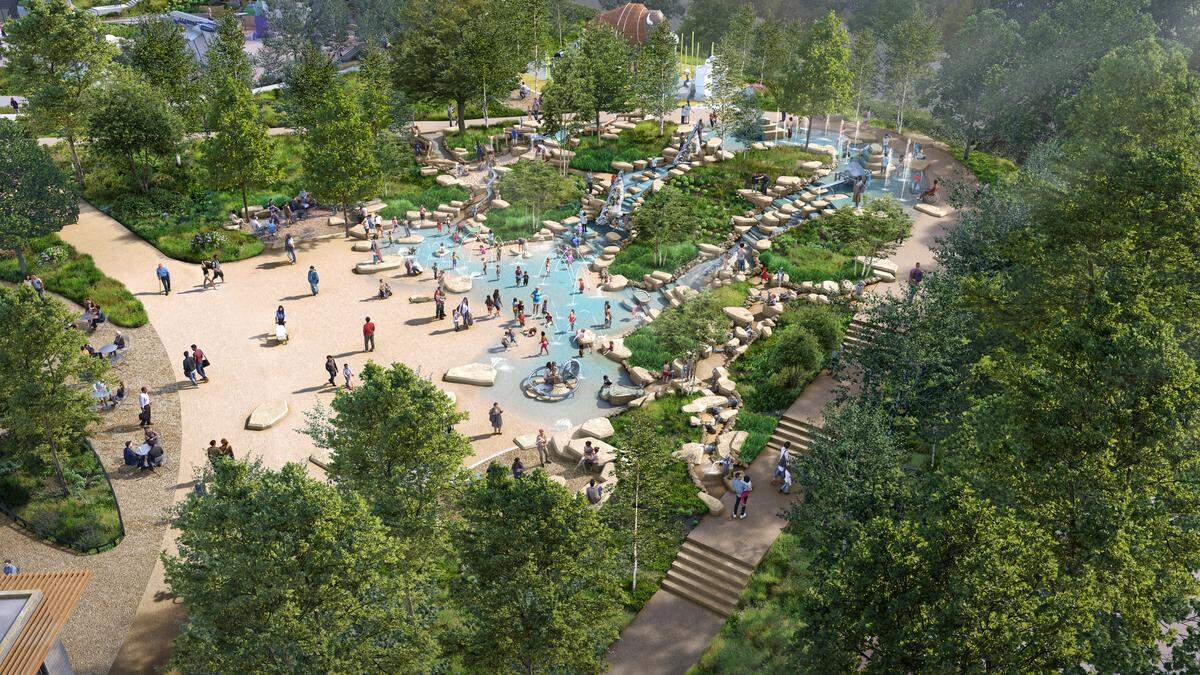 The Junior League of Wichita Water Play Cascades is the league’s sponsorship in celebration of its 100th anniversary in Wichita.