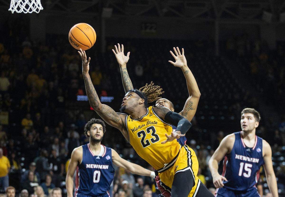 Wichita State’s Gus Okafor goes to the basket during the first half of their exhibition game against Newman University on Wednesday night. 