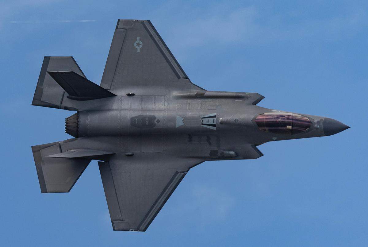 An F-35 fighter jet soars over the McConnell Air Force Base airfield on Saturday during the Frontiers in Flight airshow.