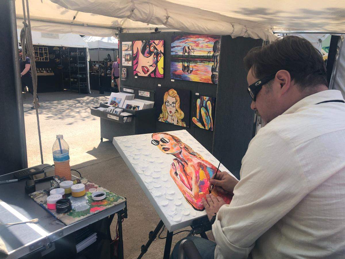 Texas-based artist John Bramblitt, who is blind, travels all over the world giving demonstrations and conducting workshops on the techniques he’s developed to “navigate” canvases. An exhibition of his work will open Friday at Envision Arts Gallery.