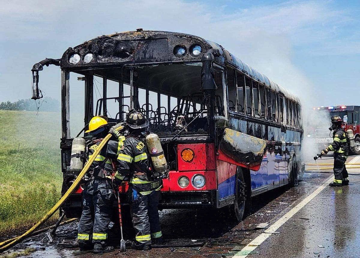 Marion High School football team, coaches and the bus driver escaped unharmed after a bus fire Friday on I-135.