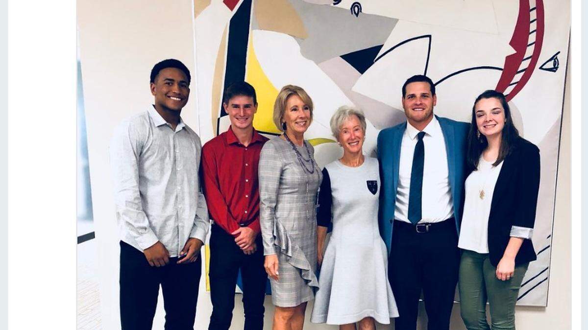 U.S. Education Secretary Betsy DeVos visited Wichita on Monday for a Youth Entrepreneurs event at Koch Industries. Campus High School teacher Zac Kliewer, second from right, posted this photo on his Twitter page.