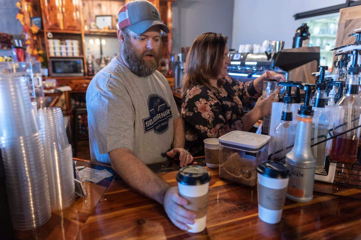 Larry and Ashley King open Sojourner’s Coffee House near Maple and Ridge hoping to provide a place where veterans could gather.