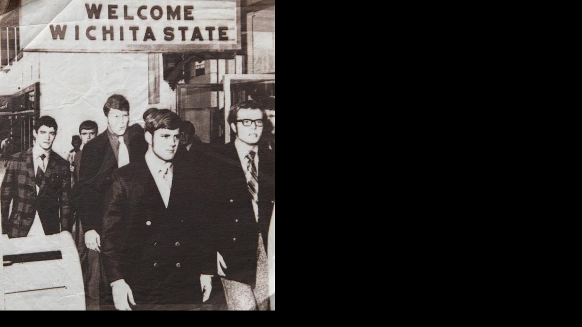 Wichita State football players arrive at their Little Rock, Ark., hotel on Oct. 23, 1970, exactly three weeks after the plane crash that killed 14 teammates and 17 others. WSU lost to Arkansas 62-0 one night later.

