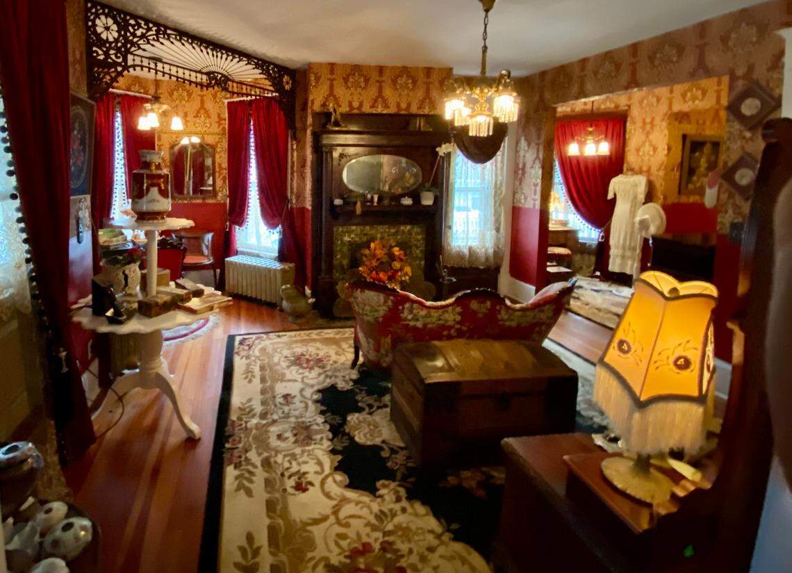 An upstairs sitting parlor in the Wey Mansion, which was recently purchased and redecorated by Ralph and June Rhodes