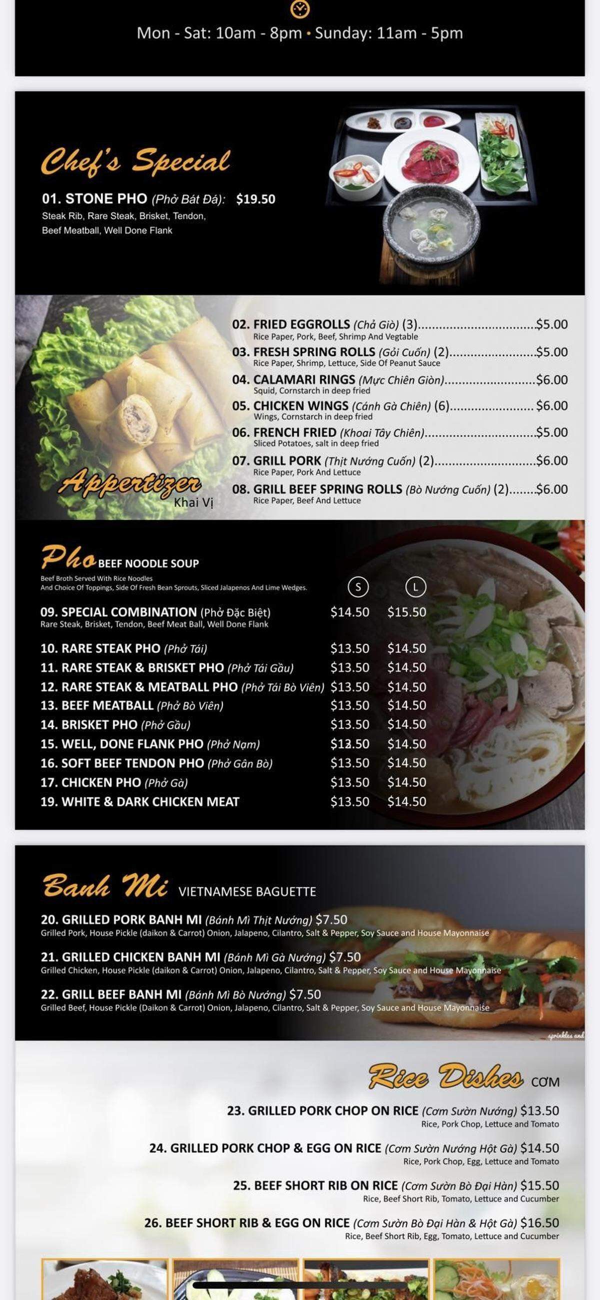 Ooo LaLa Stone Pho menu