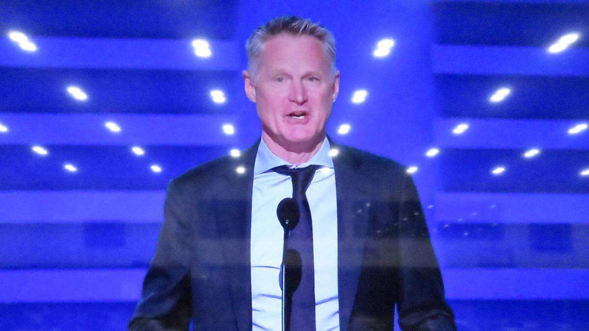 Steve Kerr, a nine-time NBA champion player and coach, and Olympic gold medal coach, delivered an inspirational speech to the Democratic National Convention.