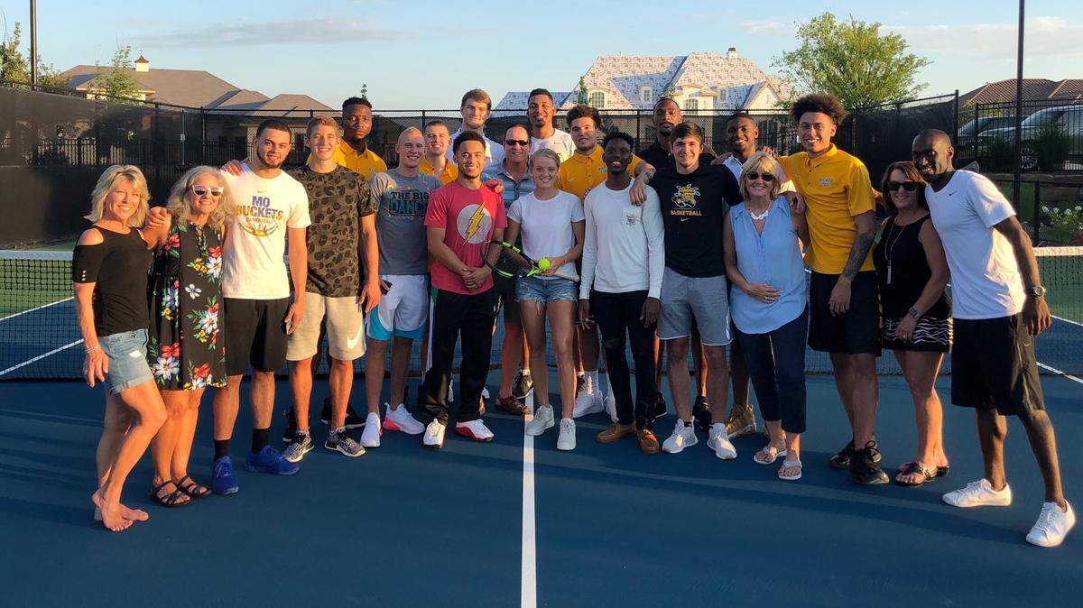 Wichita native Katie Swan, who recently won at Wimbledon, spent some time this week hitting balls on the tennis court with the Wichita State men’s basketball team.