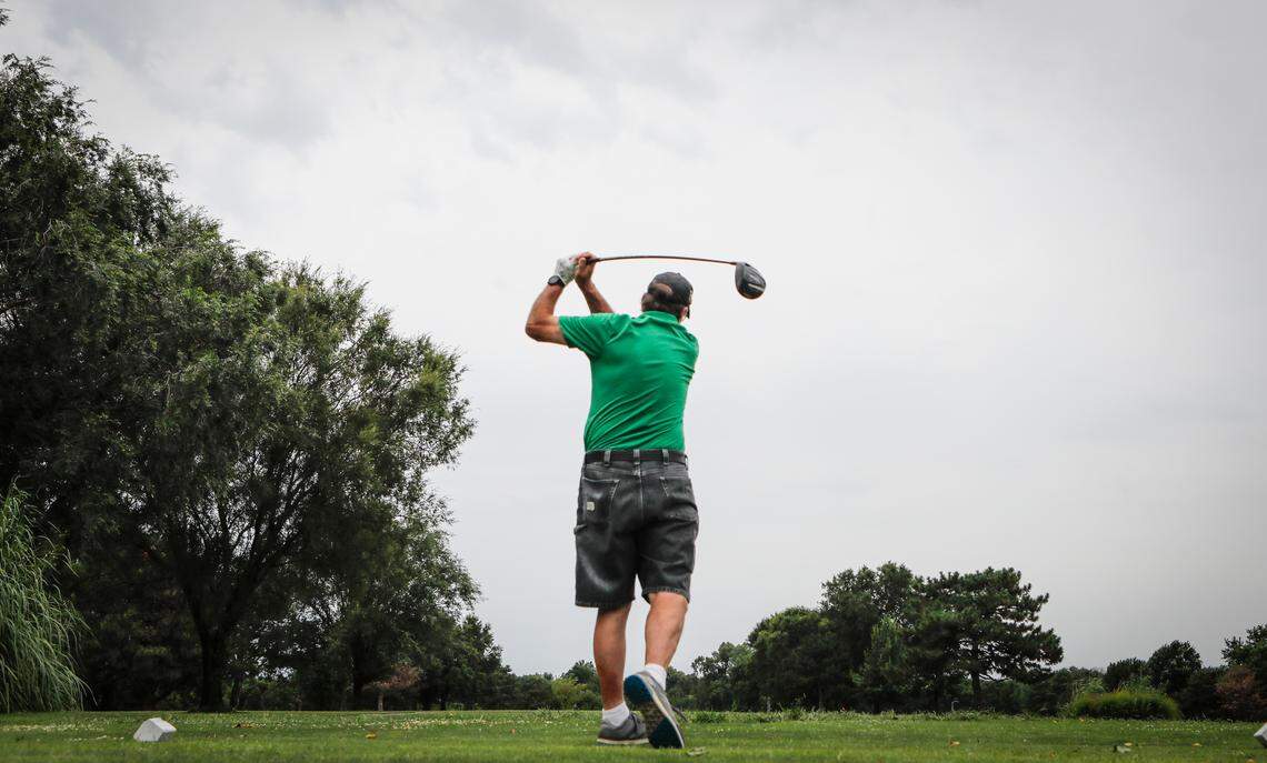 John Aubert tees off for a round of golf at L.W. Clapp Golf Course in 2019. Wichita City Manager Robert Layton said the new focus on the tree canopy is likely to shift redevelopment plans for Clapp Park, a 95-acre heavily wooded former golf course in southeast Wichita.