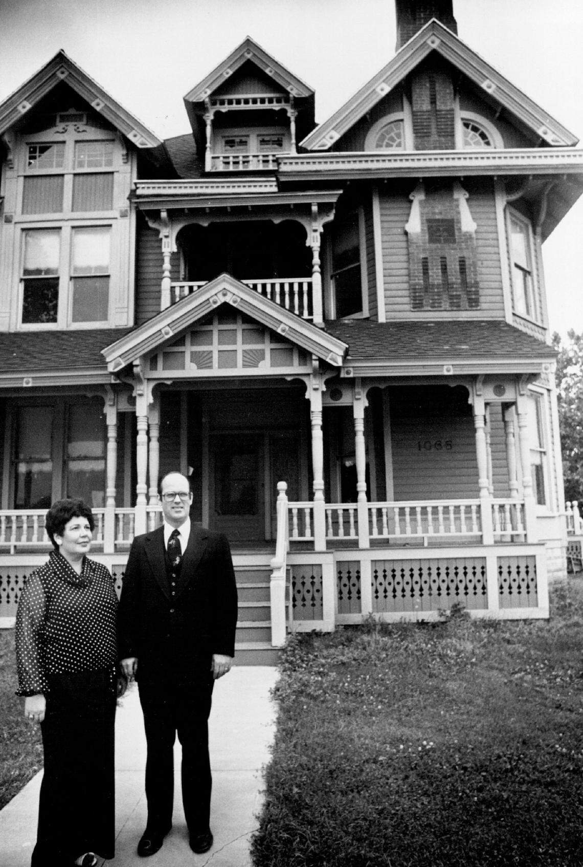 Sally and David Dewey are pictured outside of the Sternberg Mansion in 1978, the year after they bought it from Wichita’s Urban Renewal Agency for $30,000. The couple remodeled the home and moved in with their six children. They owned it from 1978 until 1998.