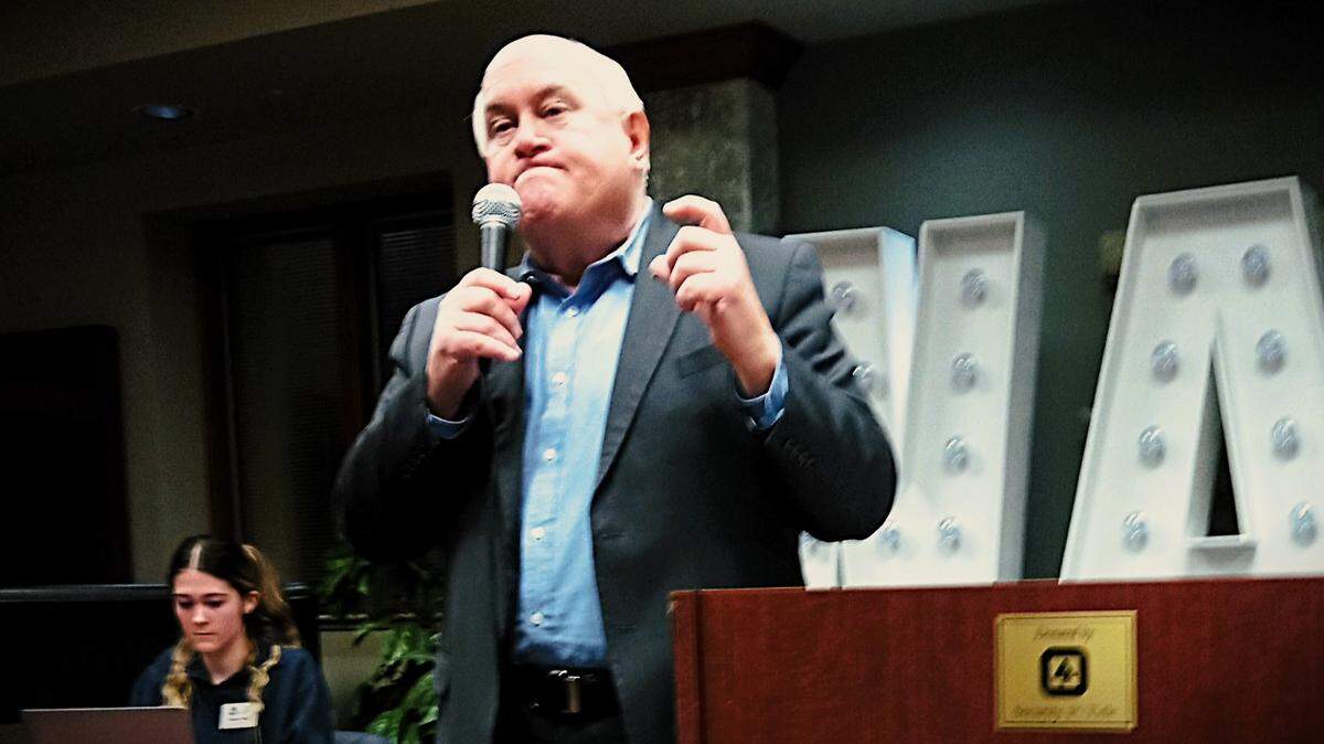 Wichita Rep. Ron Estes defended the actions of President Donald Trump, Elon Musk and DOGE in a speech to a friendly crowd at the Sedgwick County Republican Party.