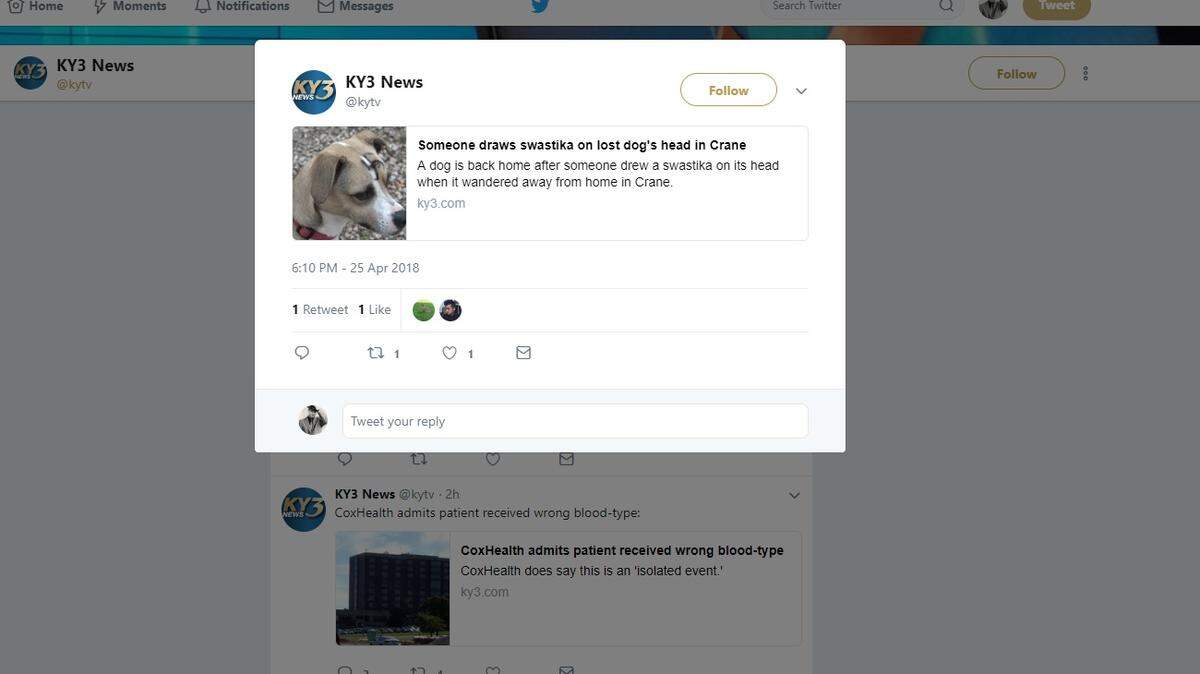 Someone put a swastika on the head of a family's dog in Missouri, unsettling residents.