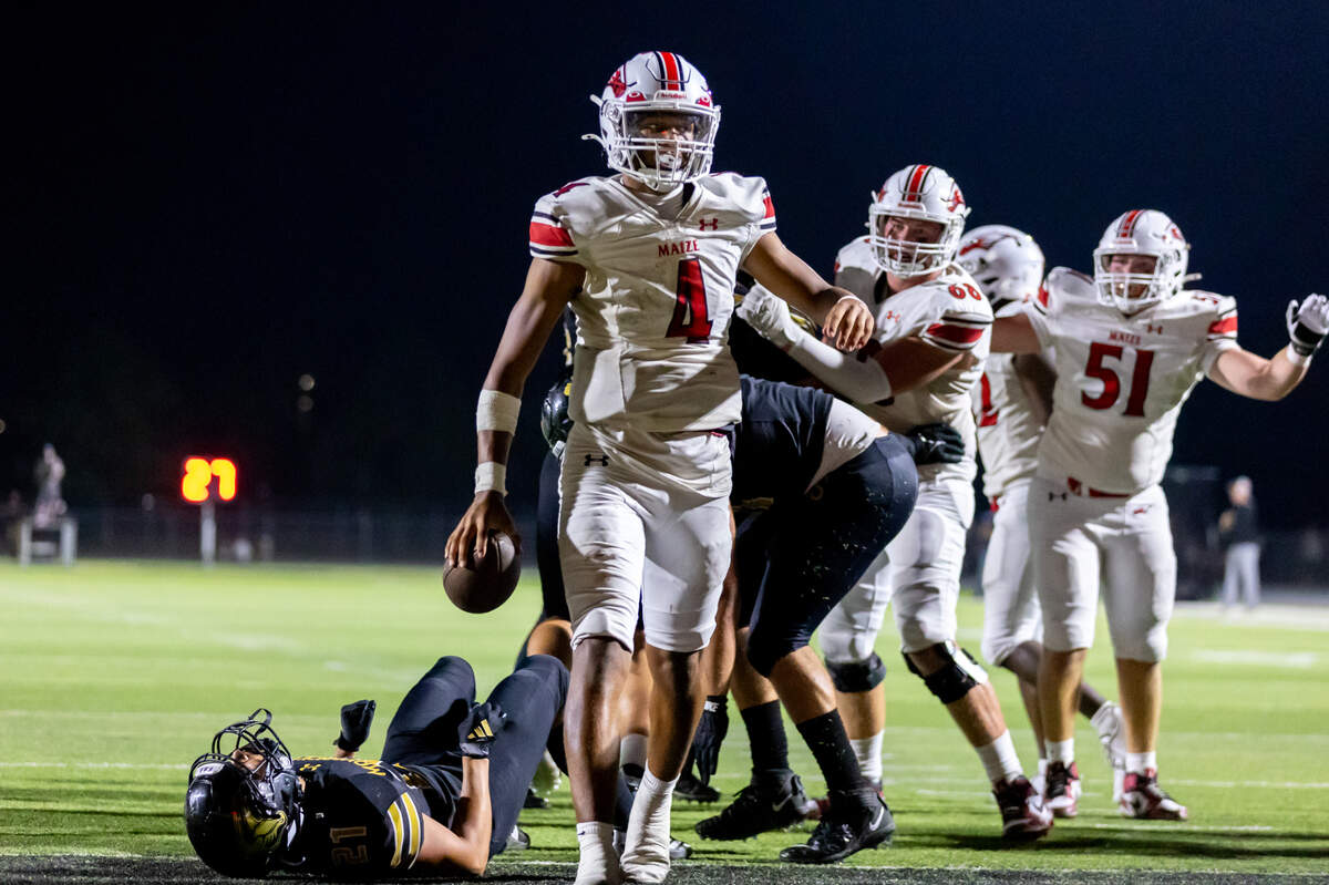 Maize junior quarterback Brayden Myovela led the Eagles to an emphatic 55-30 rivalry win over Maize South, the No. 6-ranked team in Class 5A, on Friday.