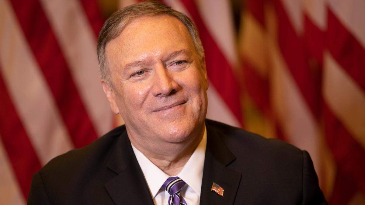Secretary of State Mike Pompeo answers questions during an interview session before delivering the Landon Lecture at Kansas State University in 2019.