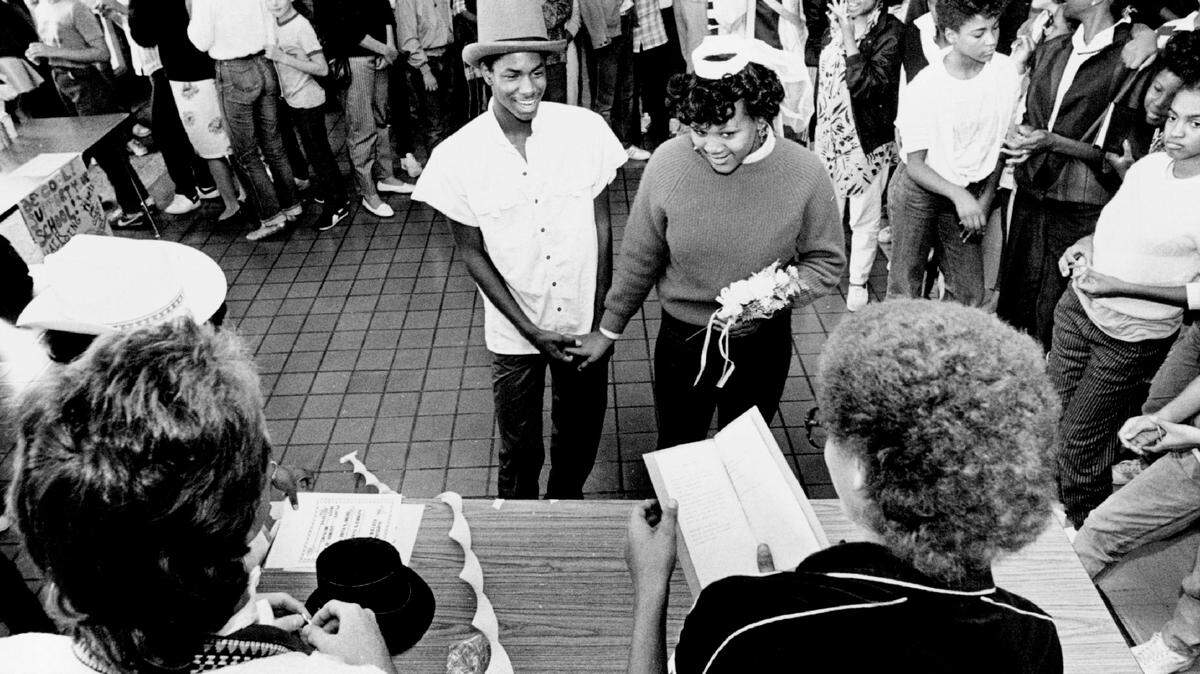 Ronnie Henley and Shondella Johnson are pictured at an All-School Carnival at Jardine Intermediate School on Oct. 4, 1985.