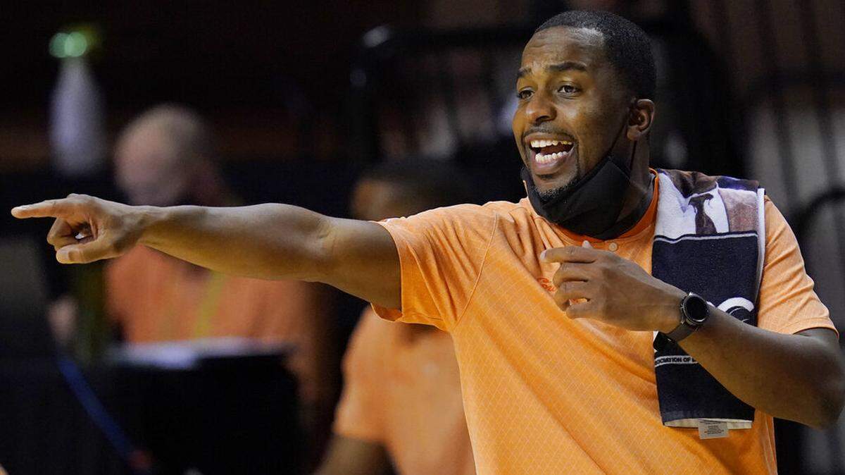 Oklahoma State head coach Mike Boynton Jr. gestures during an NCAA college basketball game against West Virginia, Monday, Jan. 4, 2021, in Stillwater, Okla. (AP Photo/Sue Ogrocki)