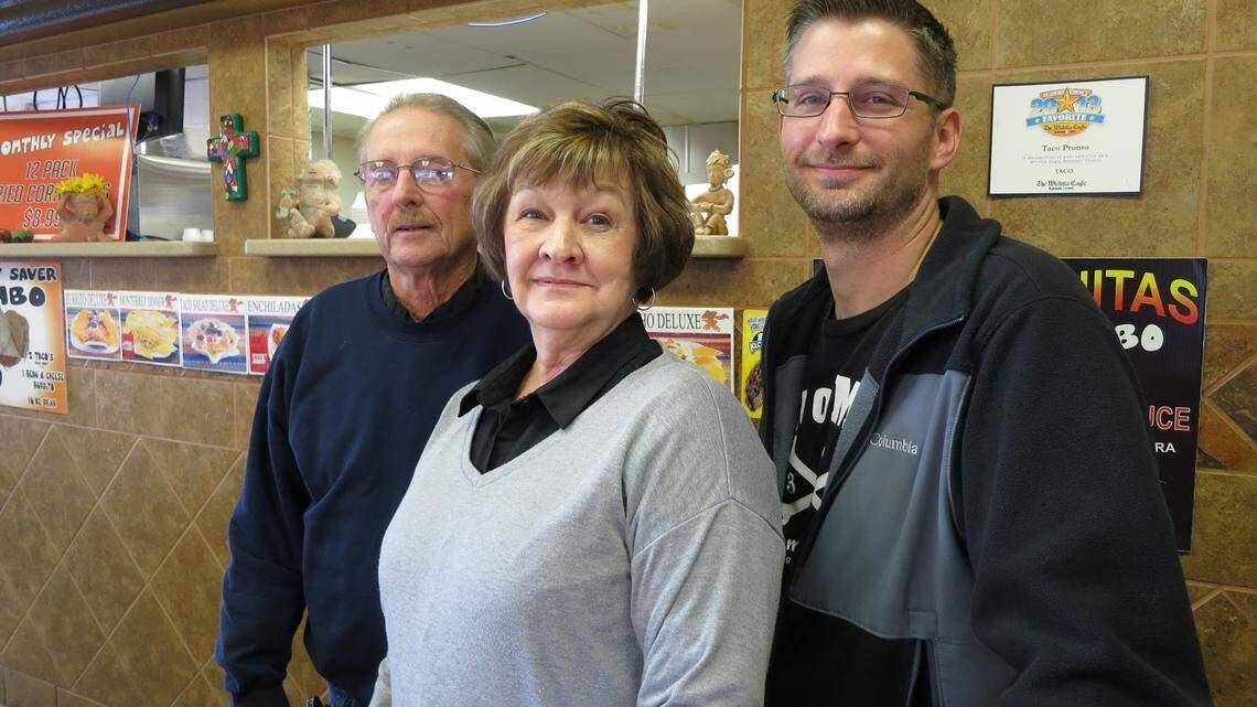 The Thrush family is celebrating 40 years of running Taco Pronto. From left is Ken, Linda and son Joe Thrush.