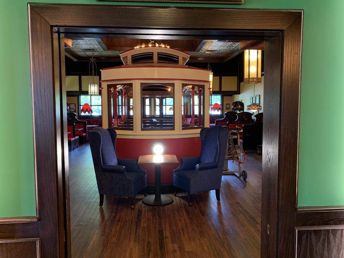 The signature trolly car is almost ready for diners at The Old Spaghetti Factory.