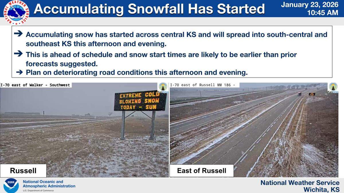 A look at the change in forecast for when snow will start in south-central and southeast Kansas.