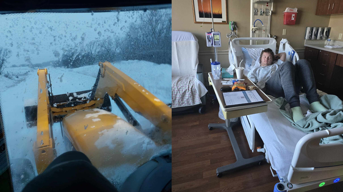 Damion Lininger was stranded in the snow and needing to get to the emergency room in Abilene when a neighbor came and picked him up in a tractor and took him to the hospital.