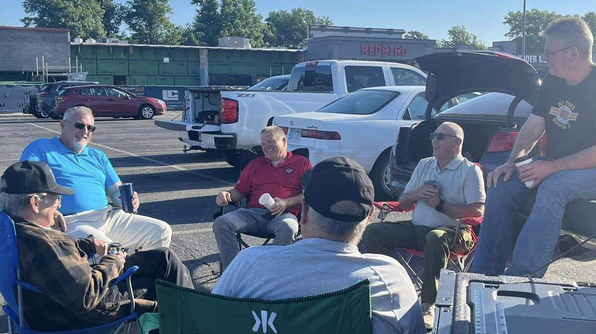 A group of men that has been meeting five days a week for years at Il Primo, 6422 E. Central, simply moved their meetup to the parking lot when the coffee shop’s dining room recently closed for remodeling.