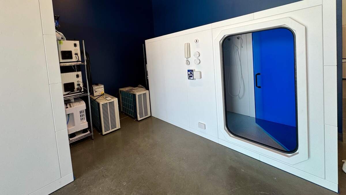 Each of O2 Box Midwest’s hyperbaric boxes has a way for users to see out of the boxes, which helps some people be more comfortable using them, said CEO Angie Bergmeier.