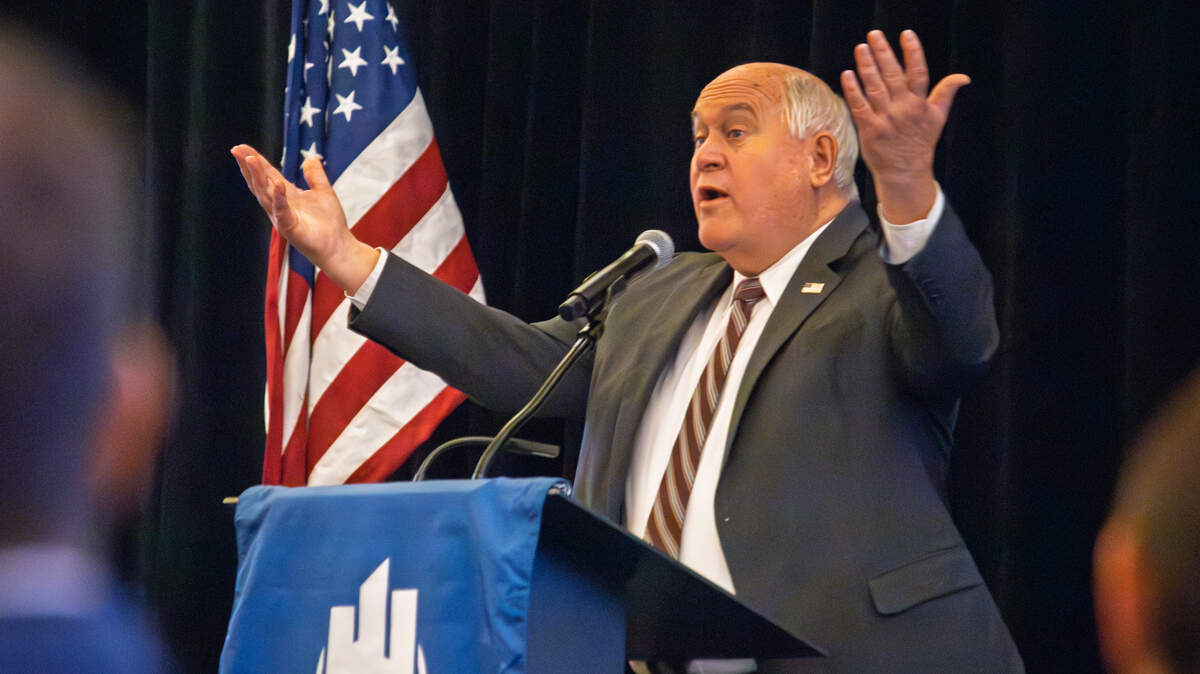 U.S. Rep. Ron Estes addresses attendees at a federal issues forum hosted by the Wichita Regional Chamber of Commerce.