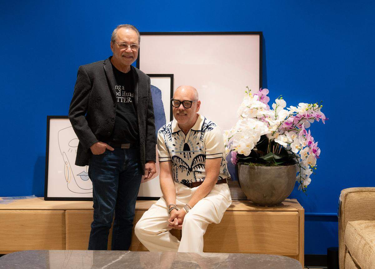Husbands Bill Slater, left, and John Gregory are opening a new furniture store on Tuesday called FernaCHer.