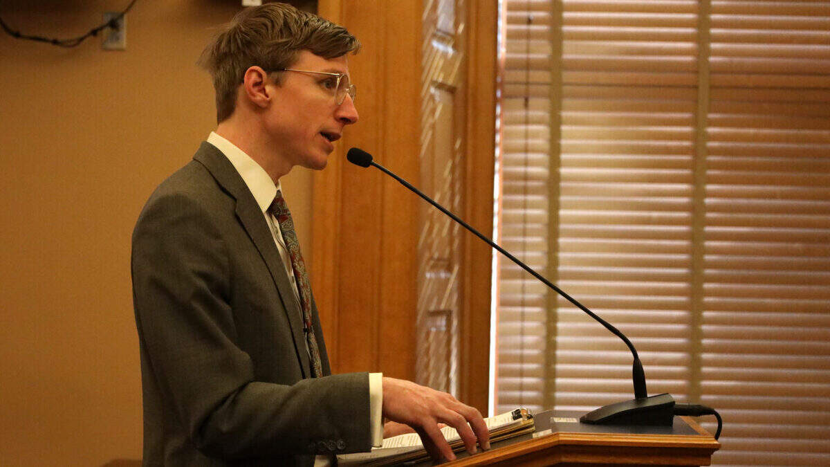 Davis Hammet, president of the voter advocacy group Loud Light that is among plaintiffs in a lawsuit challenging a 2025 state law ending the three-day grace period for mail-in ballots, argues during a Jan. 22, 2025, legislative hearing against a bill declaring only mailed ballots arriving in county offices by 7 p.m. Election Day can be counted. A Douglas County judge issued a temporary injunction forbidding use of the law pending a lawsuit challenging the constitutionality of the statute.