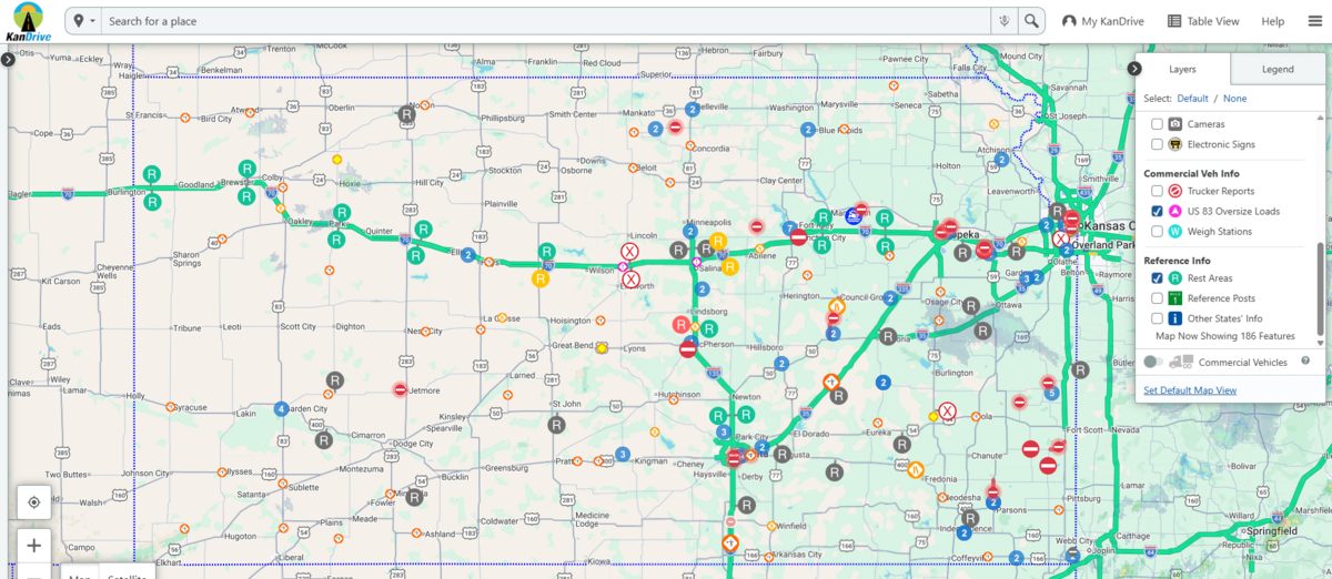 Drivers can use KanDrive to find rest areas across the state of Kansas.