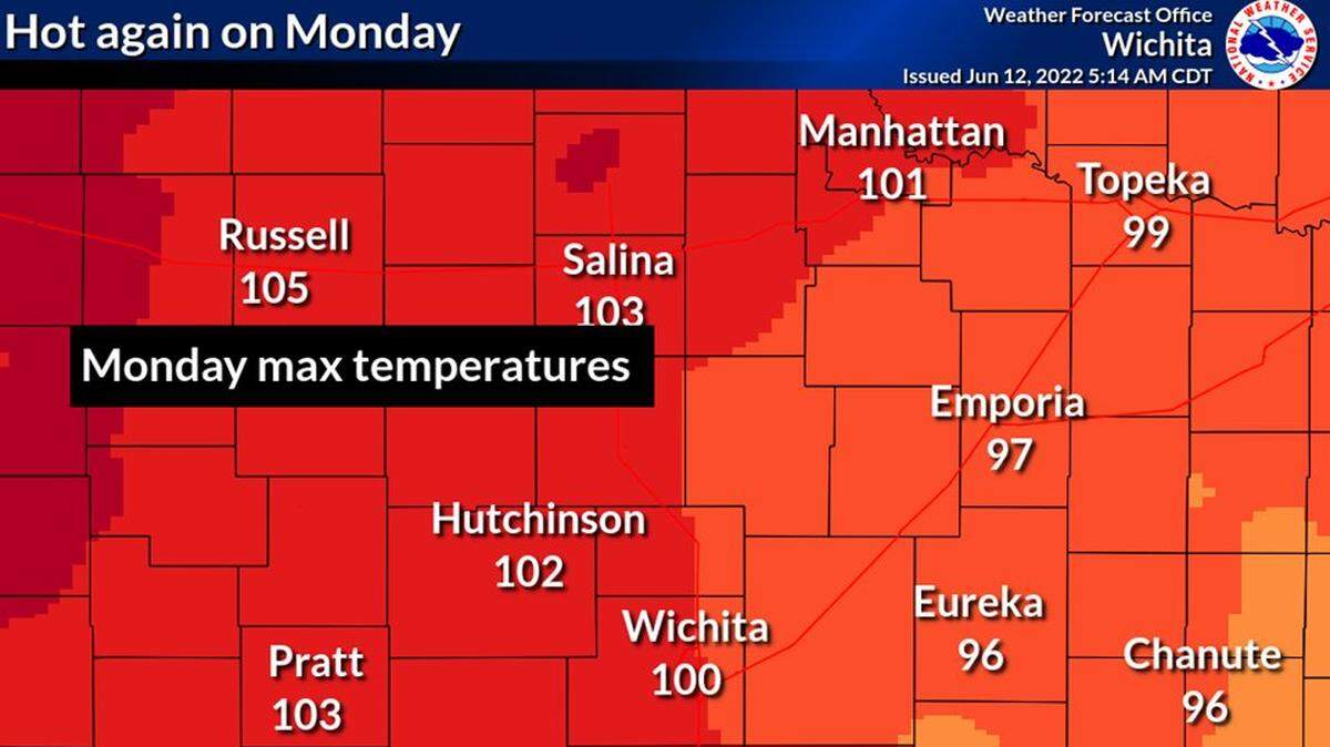 The National Weather Service in Wichita has issued a heat advisory for Wichita and portions of Kansas from 1 p.m. to 8 p.m. because of high temperatures.