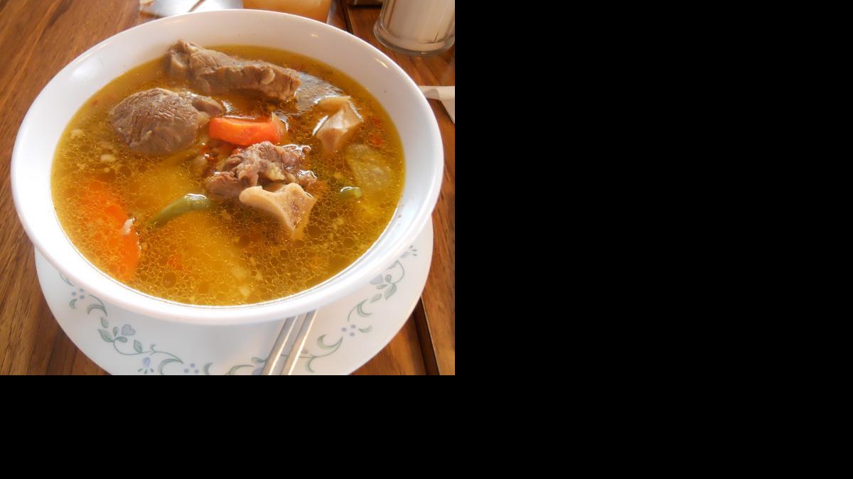 The soups at Restaurante Antojitos Salvadoreno are made with rich stock, veggies and meats and are served in a large bowl.

