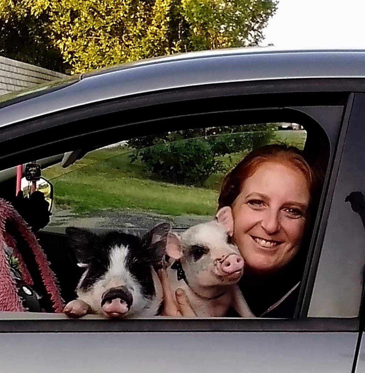 Amber Slankard smiles while holding her pigs. The Sedgwick County Sheriff’s Office said the Sedgwick woman was killed by her husband.