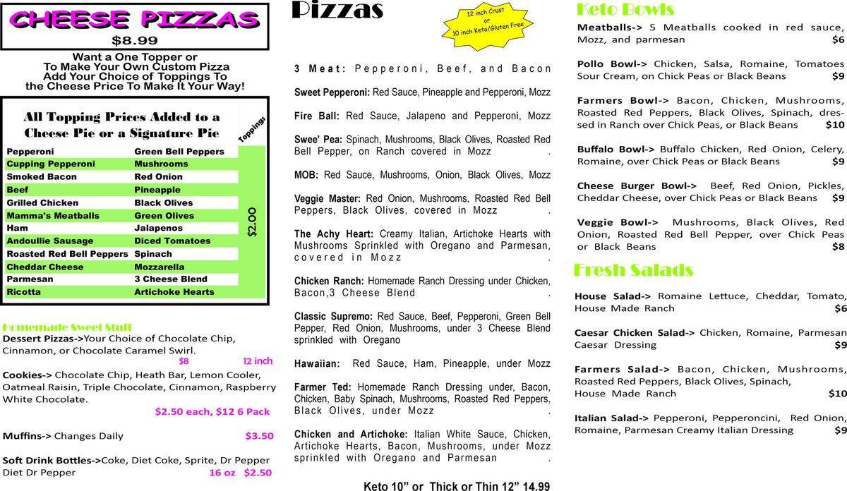 Electric Pizza’s newest menu
