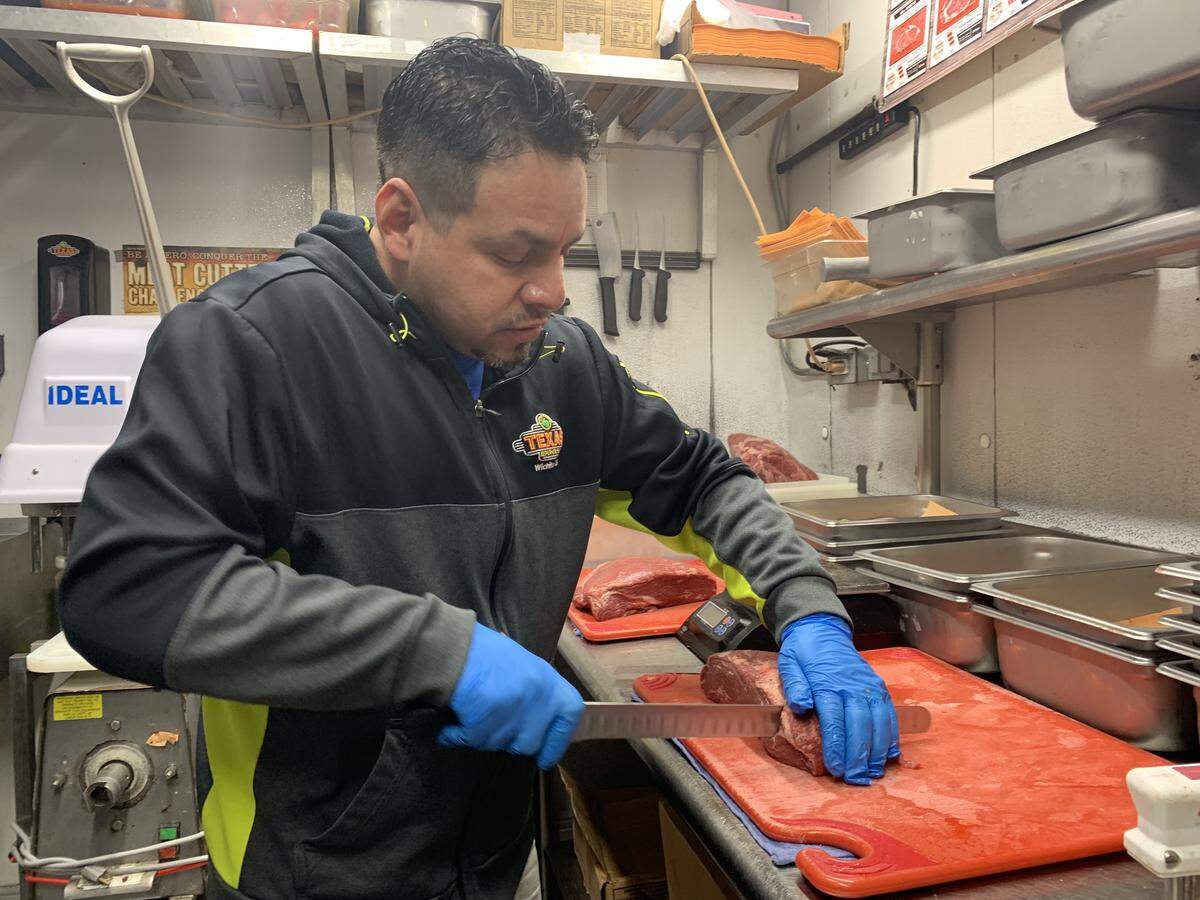 Lorenzo Martinez, who has hand cut steaks at the Texas Roadhouse on West Kellogg since it opened in 2004, will be among the top competitors at a meat cutting competition on the ice at Wichita Ice Center on Monday.