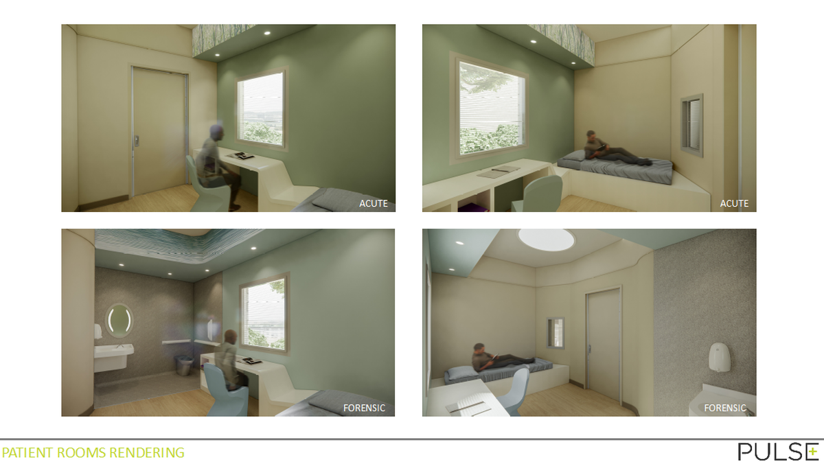 These renderings show what patient rooms could look like at Sedgwick County’s psychiatric hospital.