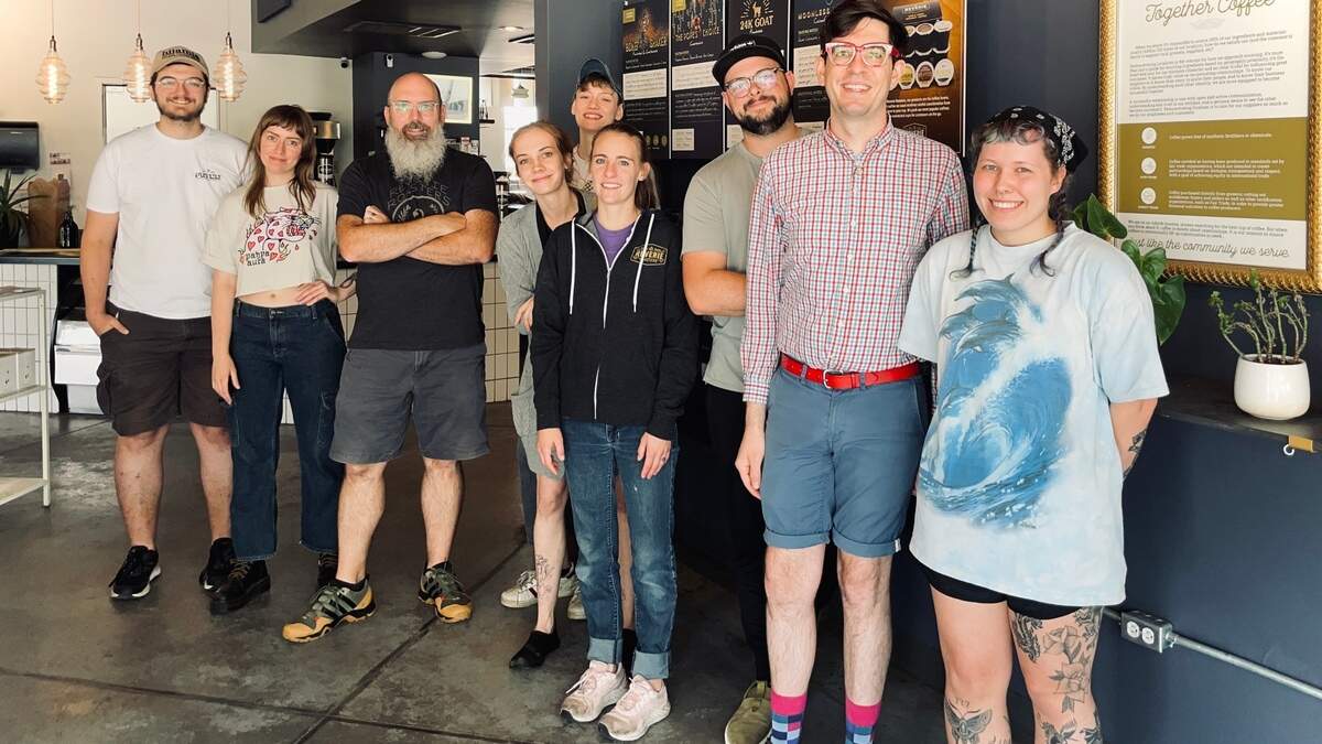 Some of the staff of Reverie Coffee Roasters at the flagship cafe at 2020 E. Douglas. Gough is third from left.